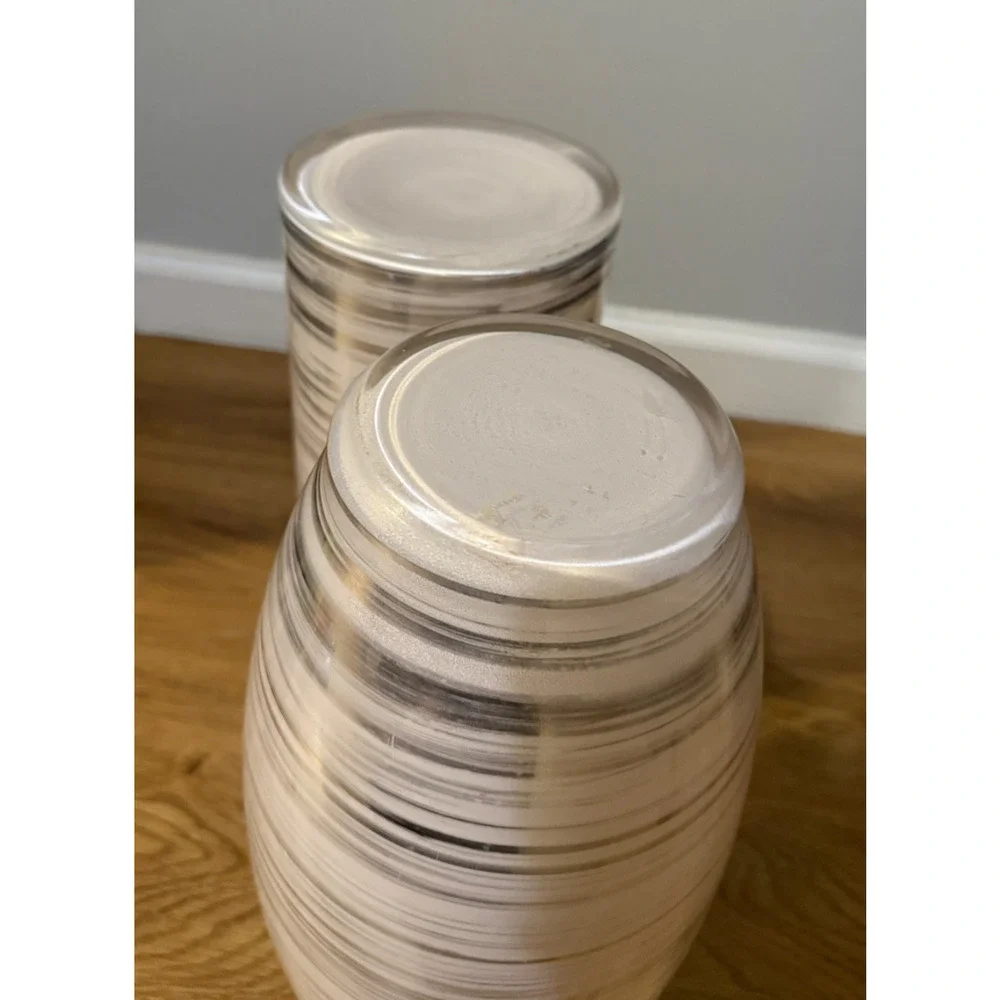 🏺Large Decorative Glass Vases Neutral Striped Design | 14” & 15” | Set of 2